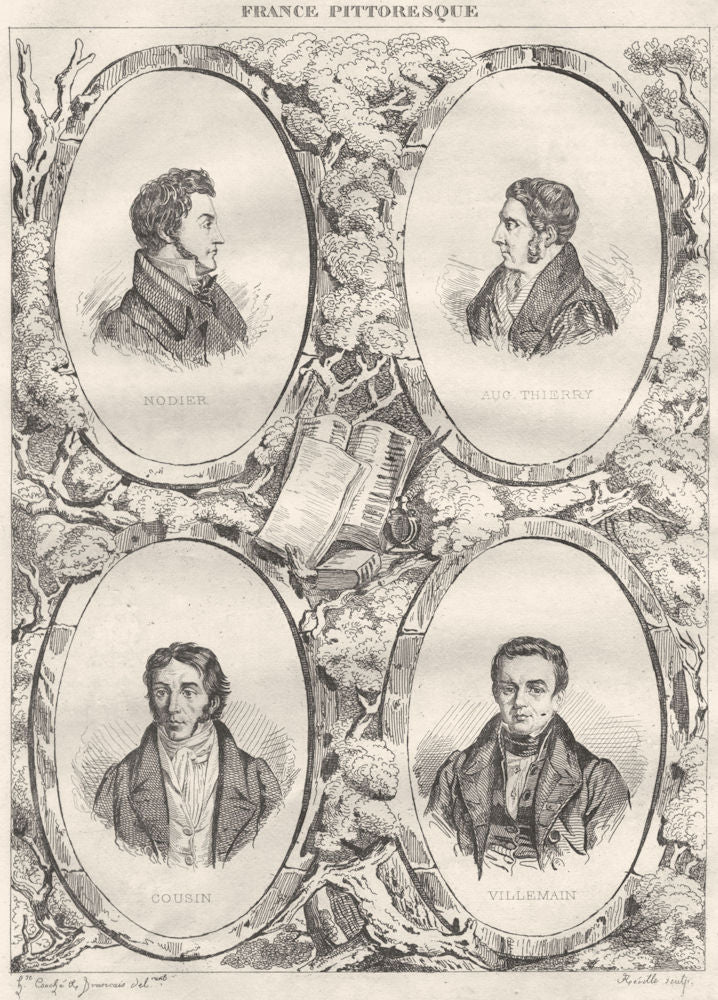 FRANCE. Nodier; Aug. Thierry; Cousin; Villemain 1835 old antique print picture